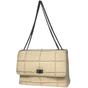 CHANEL 2.55 Line Chain Shoulder Bag with Logo and Double Chain, Fabric, Ivory...